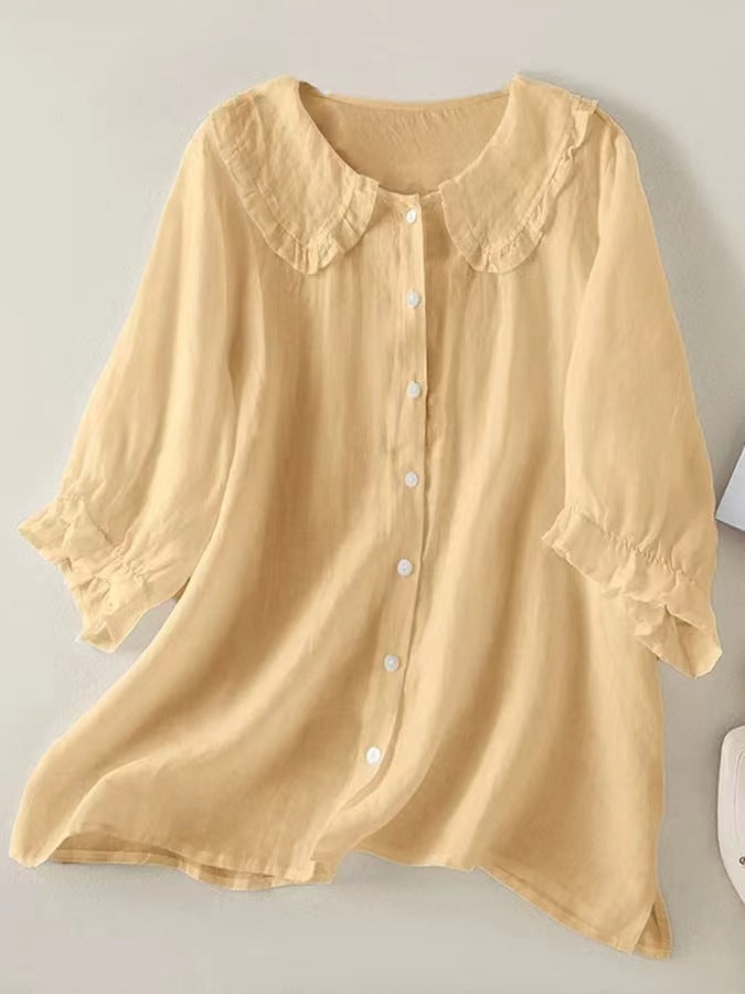 Maren | Lightweight Button-Up Top with Ruffle Neckline