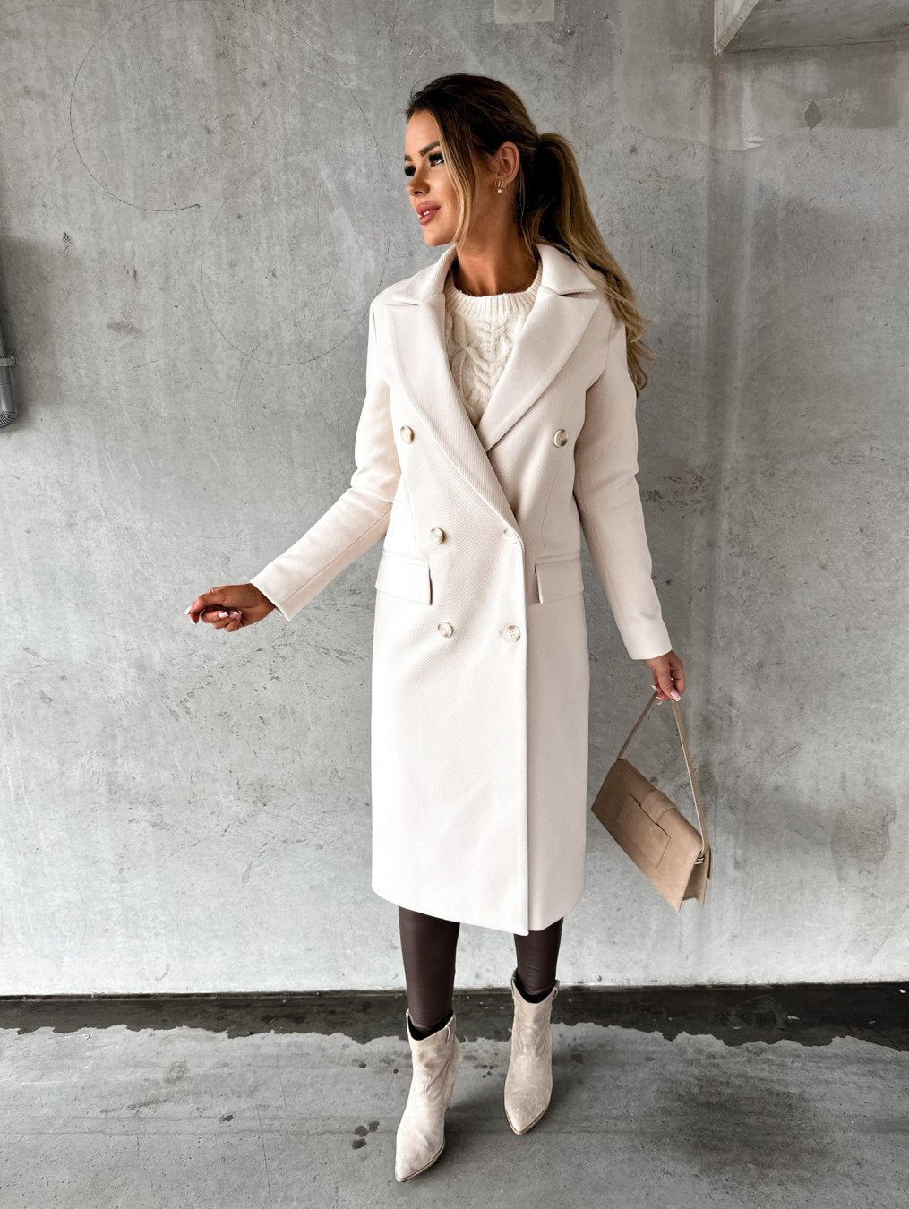 Yalena | Elegant Long Double-Breasted Coat