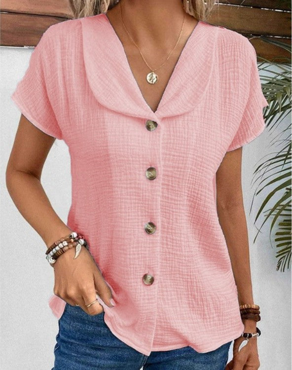 Kathryn | V-Neck Button Collar Top