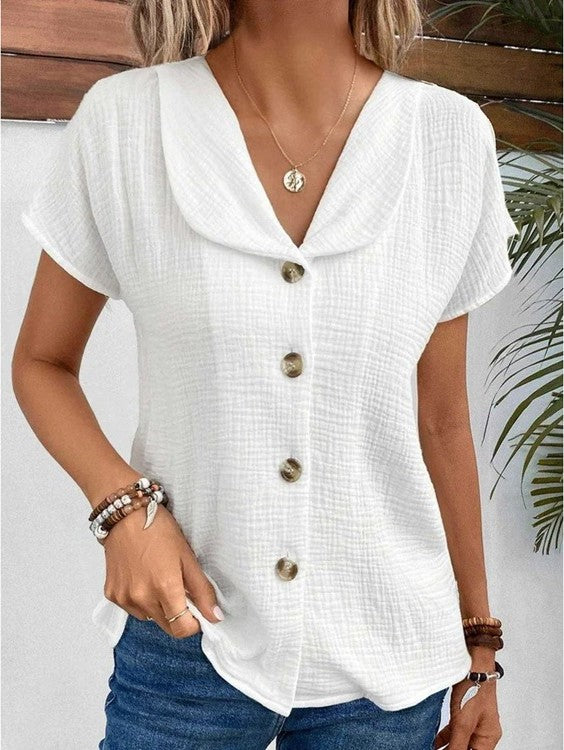 Kathryn | V-Neck Button Collar Top