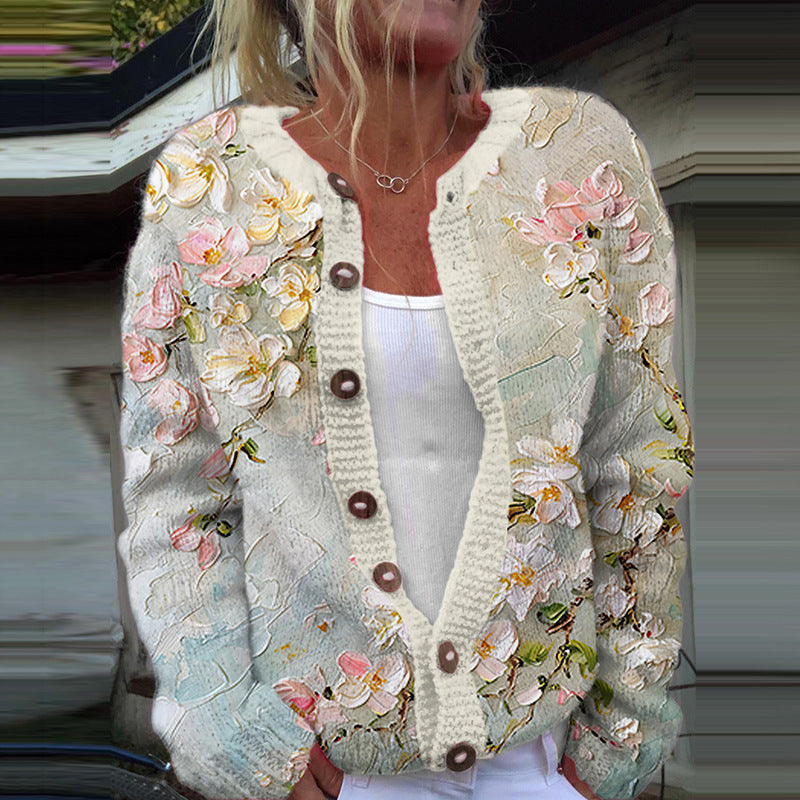 Vianne | Vintage Floral Knit Soft Knit Cardigan