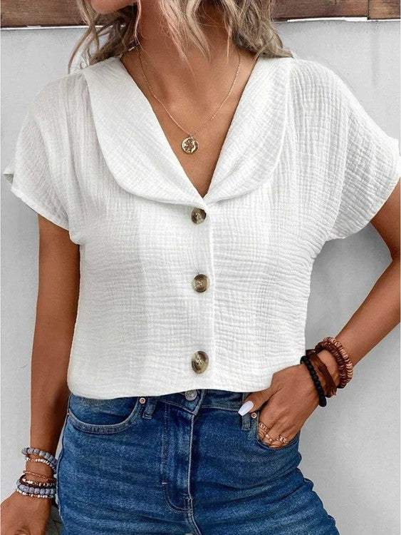 Kathryn | V-Neck Button Collar Top