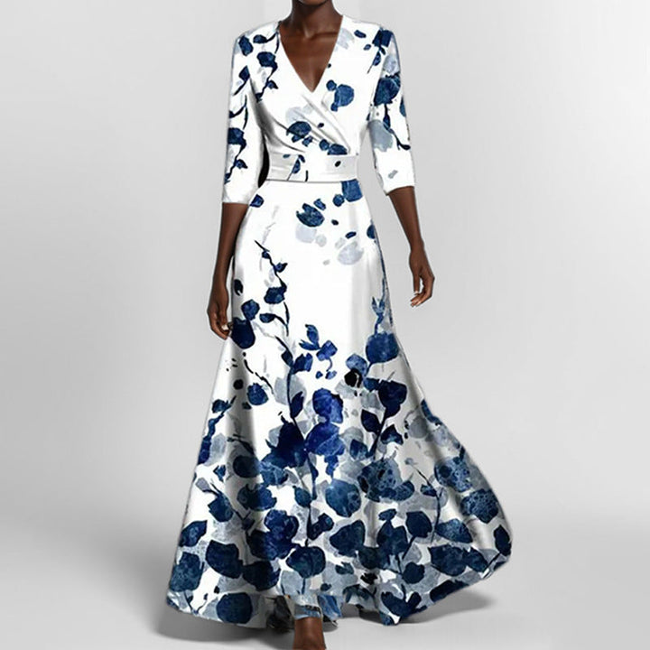 Aveline | Elegant Floral V-Neck Maxi Dress with Pockets