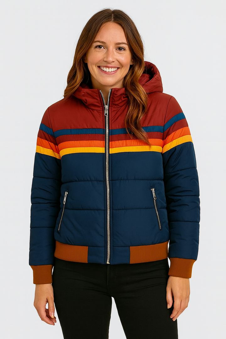 Ondine | Retro Color Block Puffer Jacket with Hood