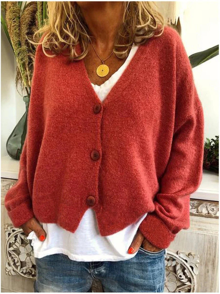 Demelza | Classic V-Neck Button-Front Knit Cardigan