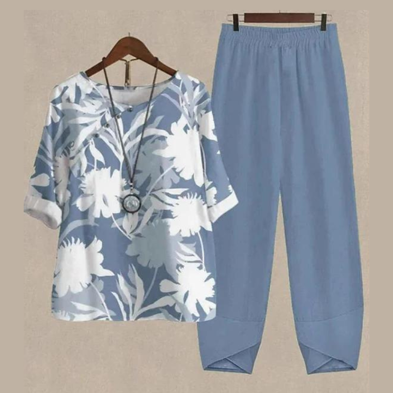 Ione | Trendy Two-Piece Printed Top and Loose Pants