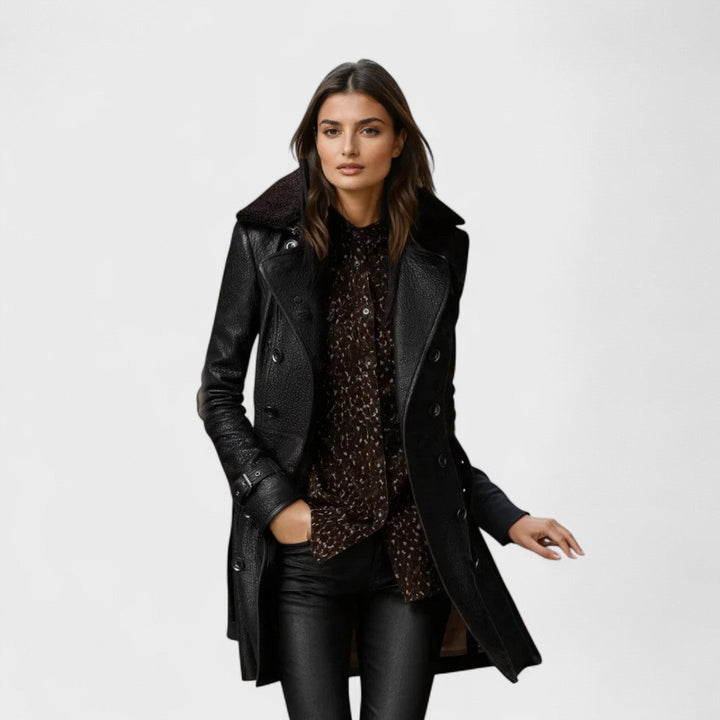 Marie | Classic 3/4 Length Elegant Leather Coat
