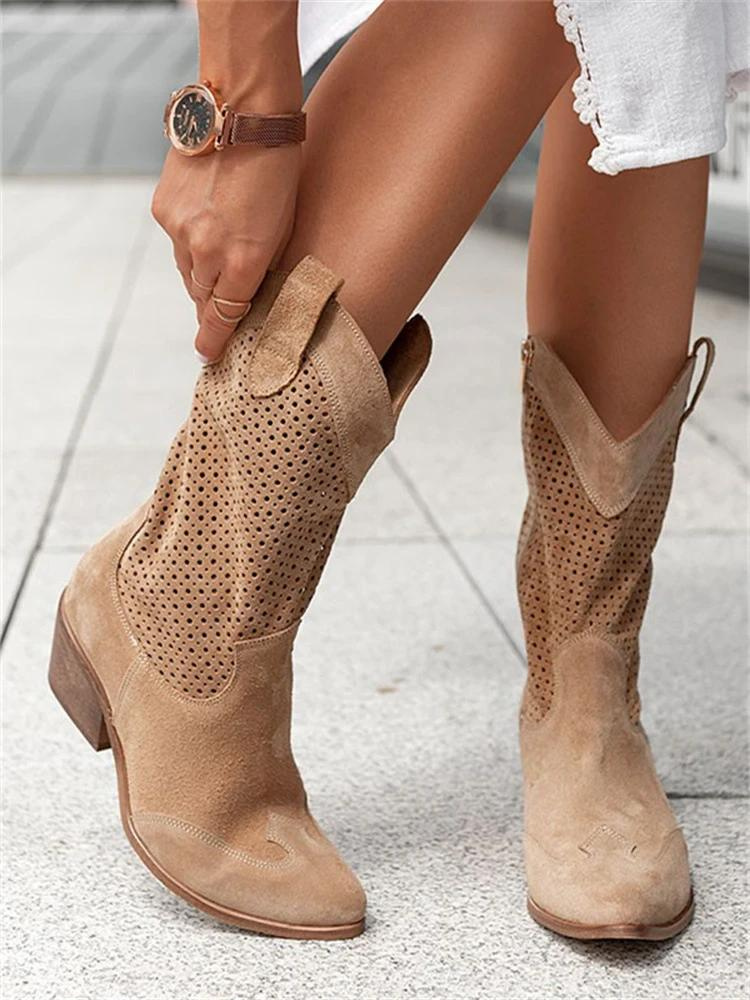 Adalyn | Classic Low Heel Stylish Cowboy Boots