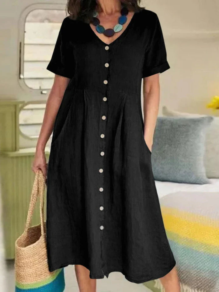 Martina | V-Neck Pleated Button Dress