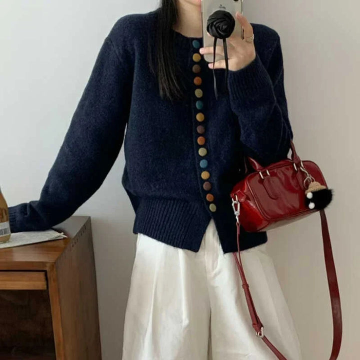 Celestine | Cozy Knit Cardigan with Colorful Button Accents