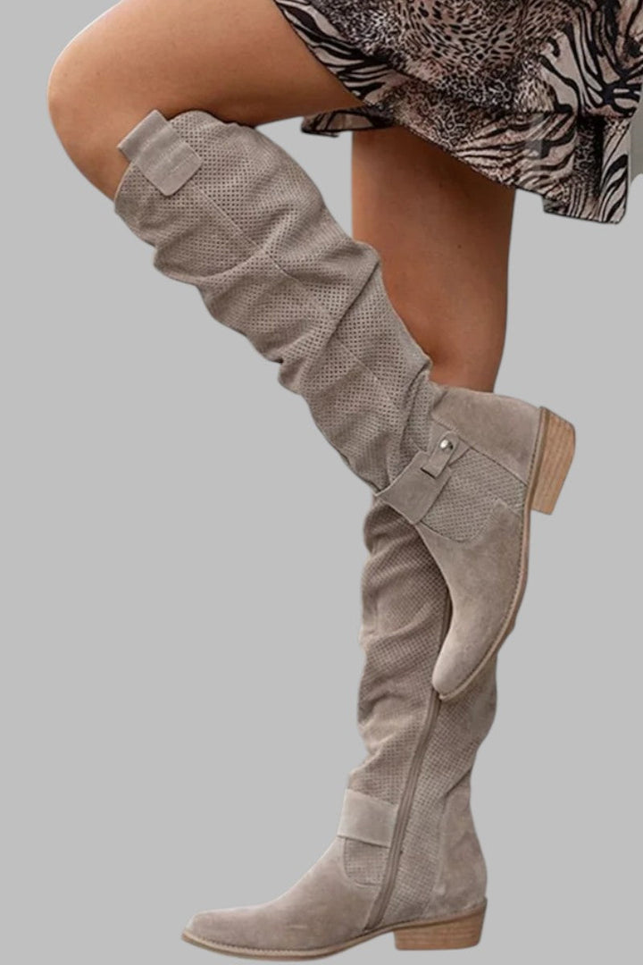 Alanna | Over-the-knee boots with a perforated pattern and a loose shaft