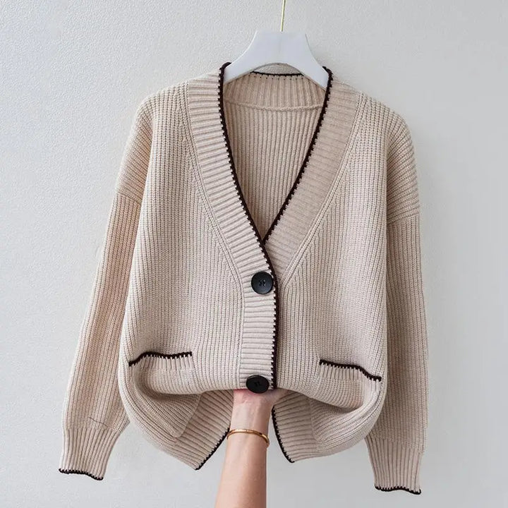 Anita | Relaxed Fit Knit Cardigan with Contrasting Edges