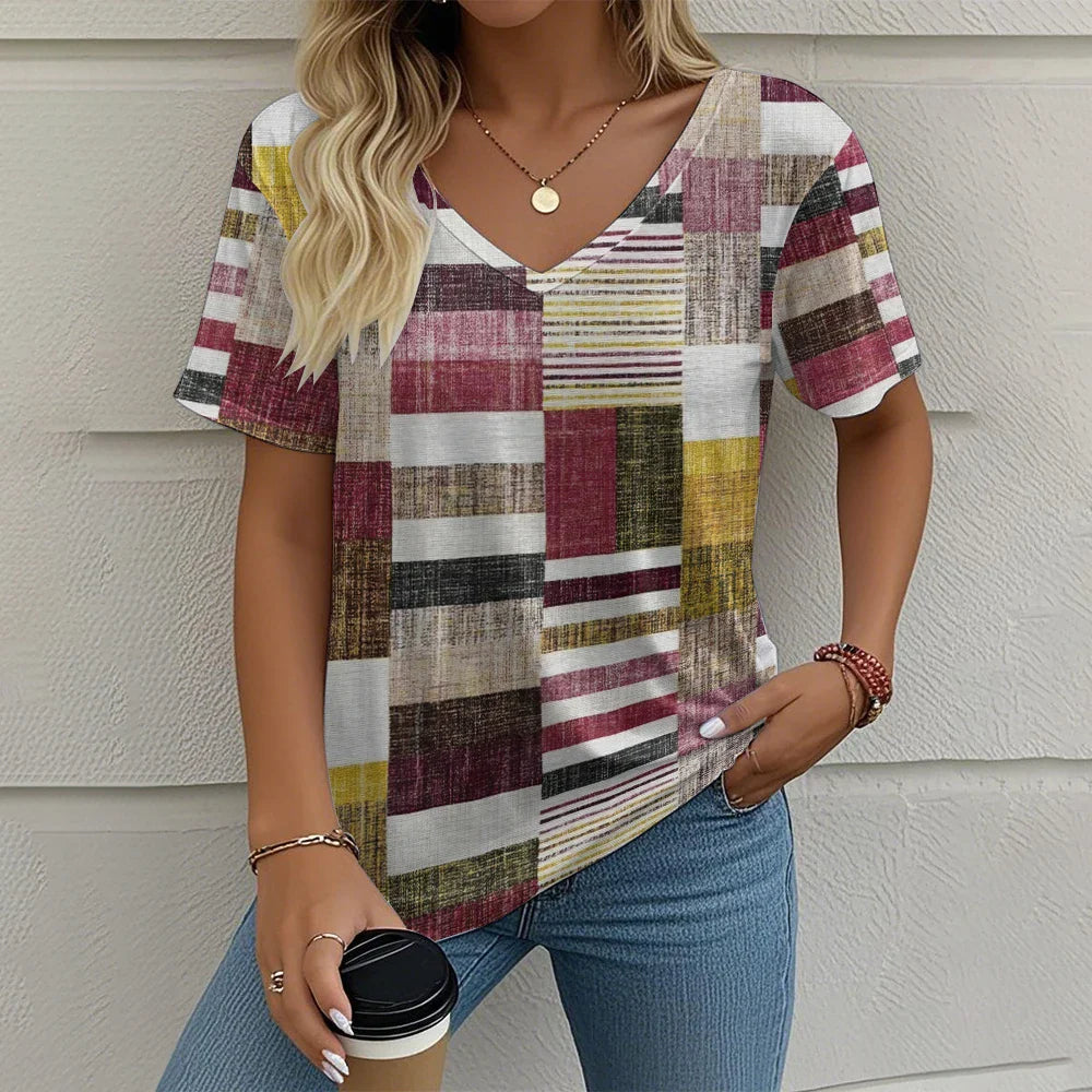 Rowena | Plaid V-Neck Tee