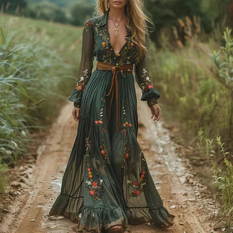 Sadie | Boho Floral Flowing Fit Maxi Dress