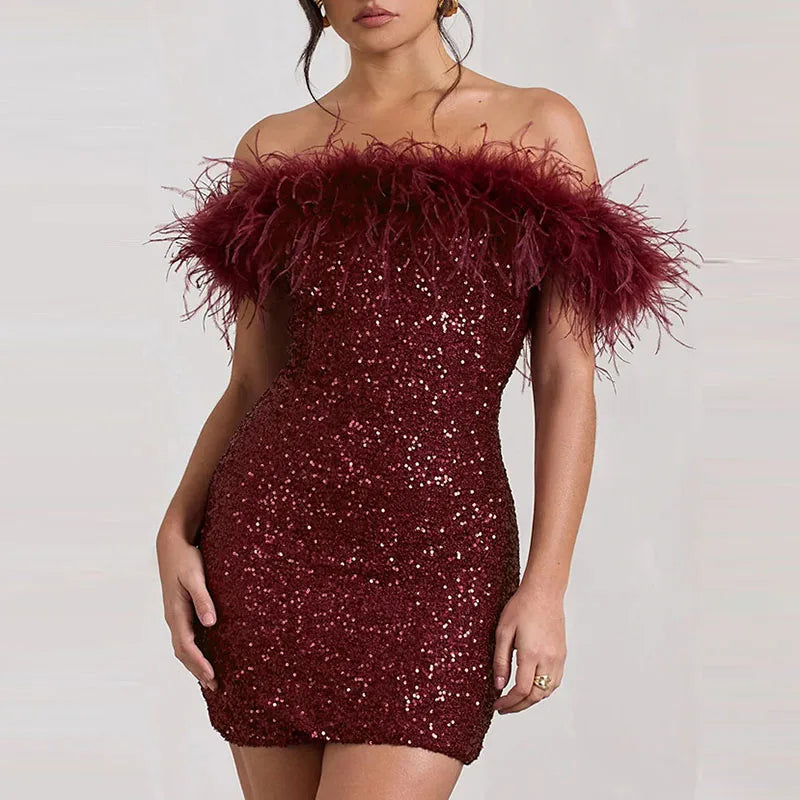 Rinna | Elegant Off-Shoulder Glitter Dress