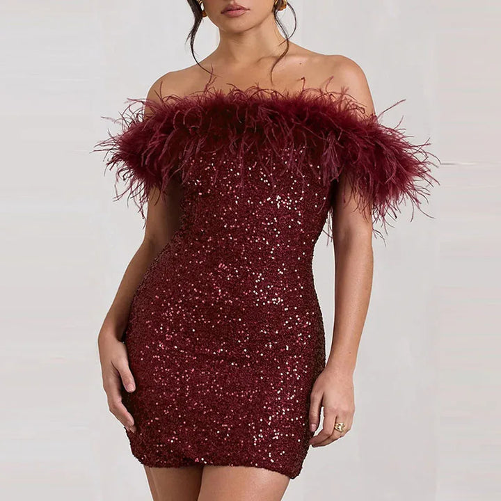 Rinna | Elegant Off-Shoulder Glitter Dress