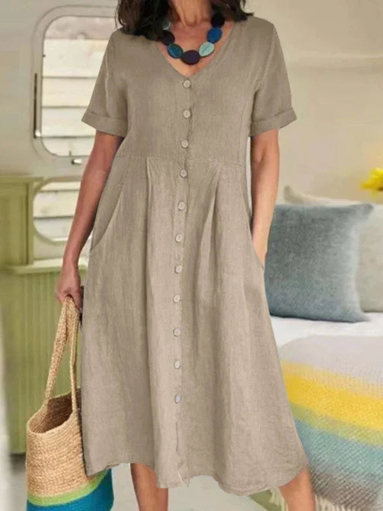 Martina | V-Neck Pleated Button Dress