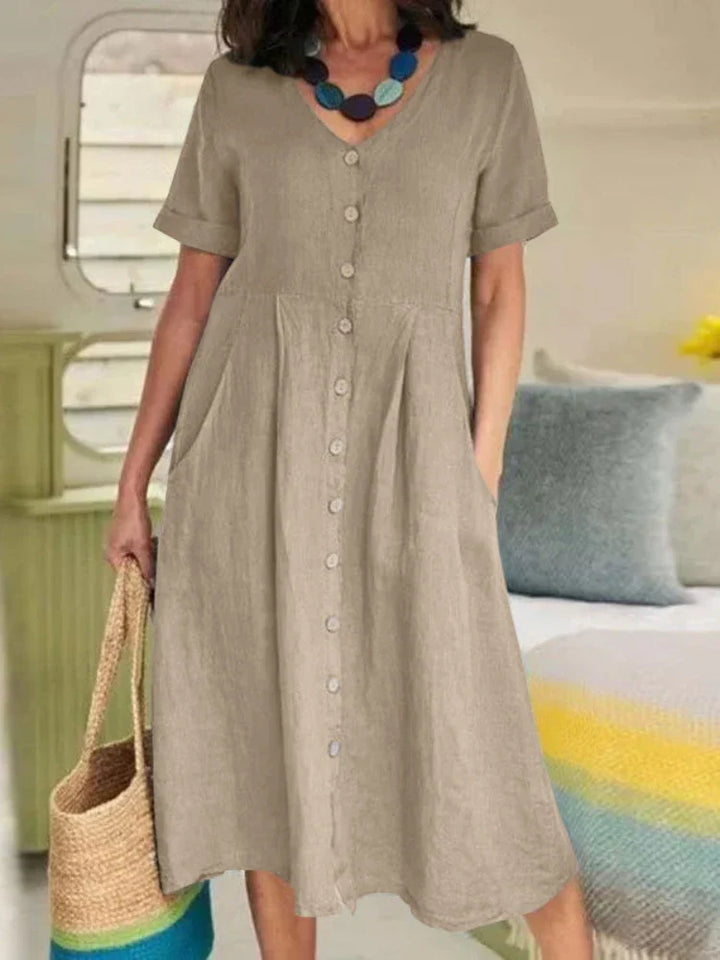 Martina | V-Neck Pleated Button Dress