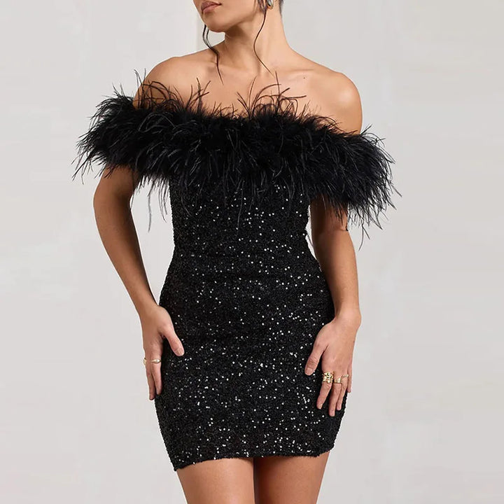 Rinna | Elegant Off-Shoulder Glitter Dress