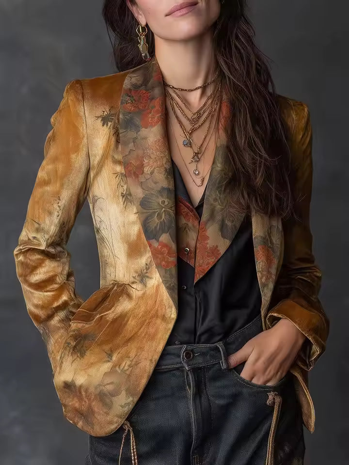 Aiah | Retro Floral Velvet Tailored Fit Blazer