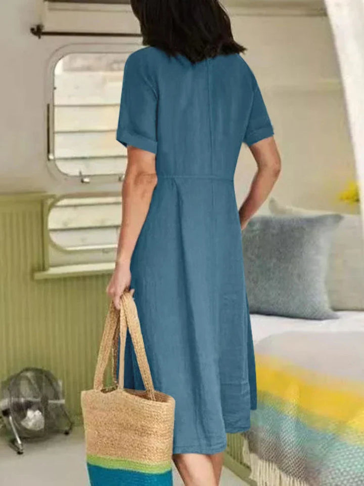 Martina | V-Neck Pleated Button Dress