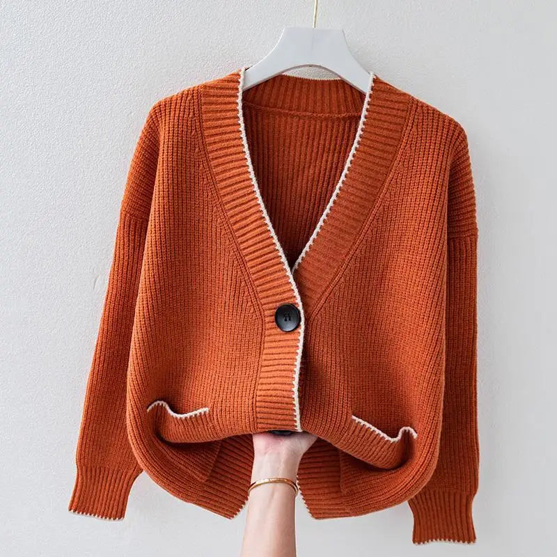Anita | Relaxed Fit Knit Cardigan with Contrasting Edges