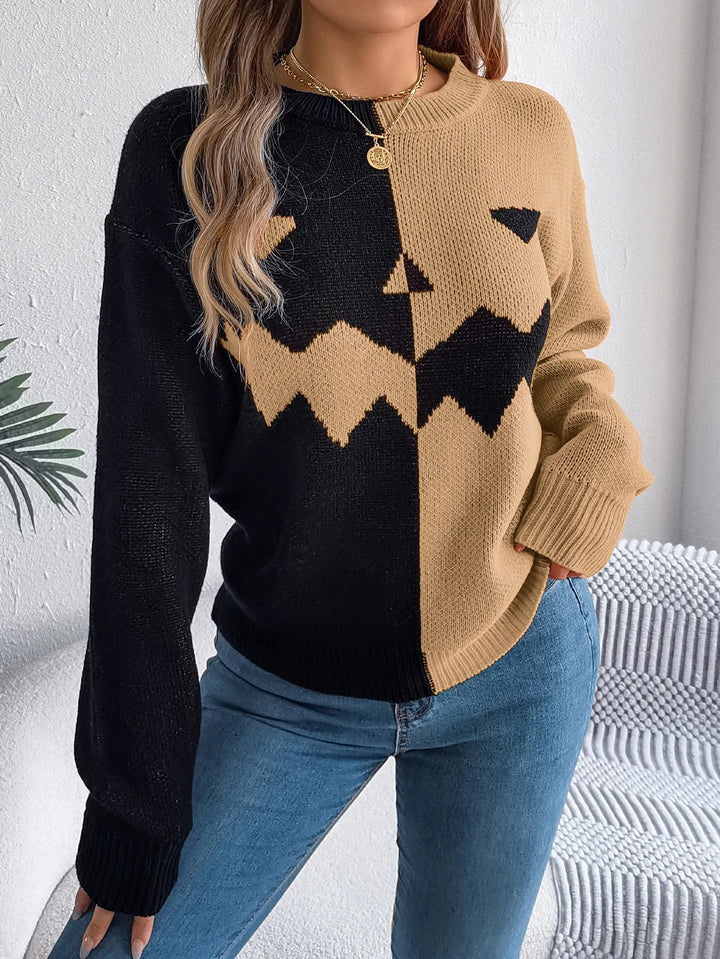 Victoria | Jack O’ Lantern Sweater with Colorblock Design