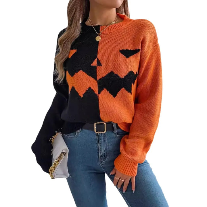 Victoria | Jack O’ Lantern Sweater with Colorblock Design