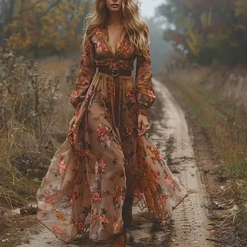 Sadie | Boho Floral Flowing Fit Maxi Dress