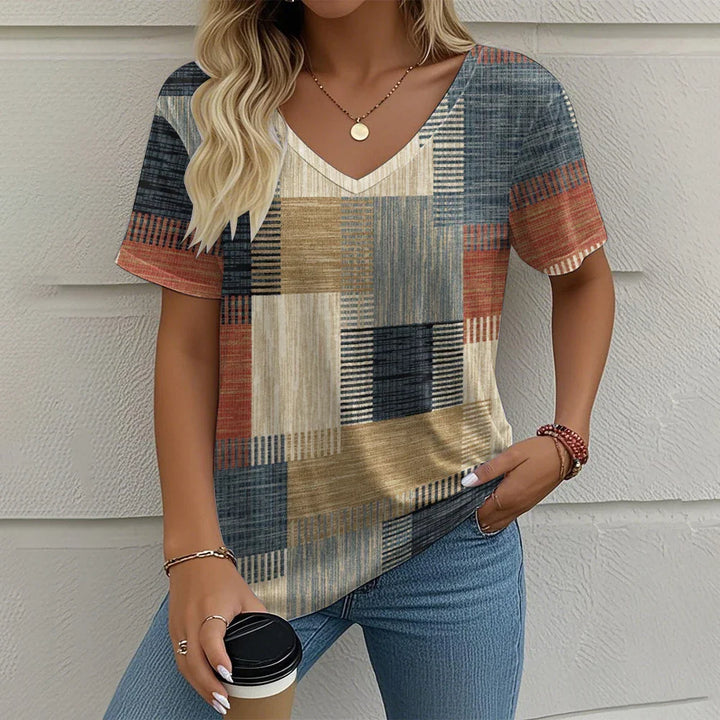 Rowena | Plaid V-Neck Tee
