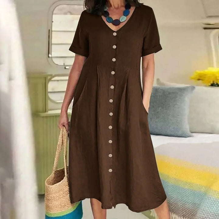 Martina | V-Neck Pleated Button Dress