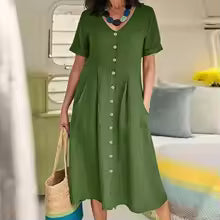Martina | V-Neck Pleated Button Dress