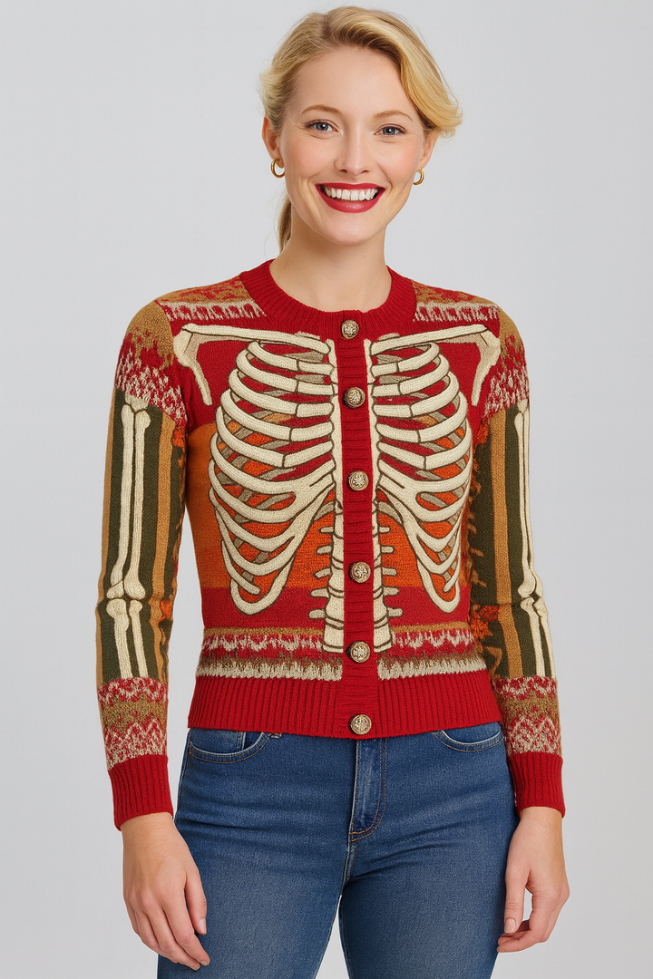 Sabella | Artistic Skeleton-Inspired Vintage Button Cardigan