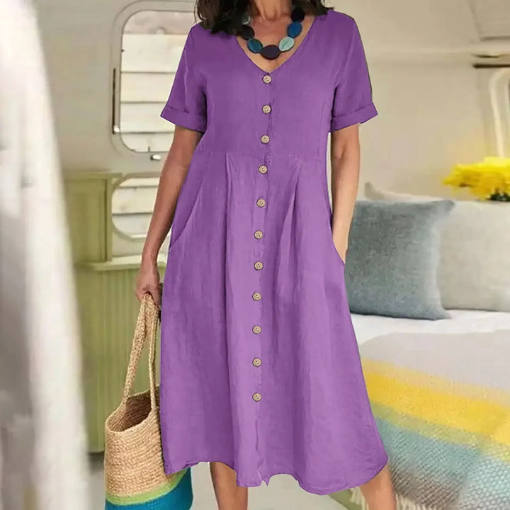 Martina | V-Neck Pleated Button Dress