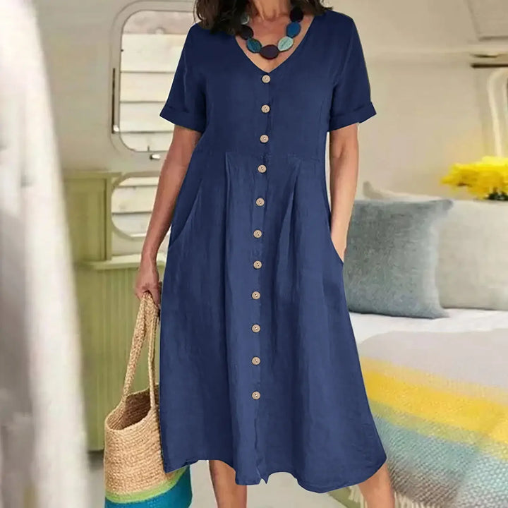 Martina | V-Neck Pleated Button Dress