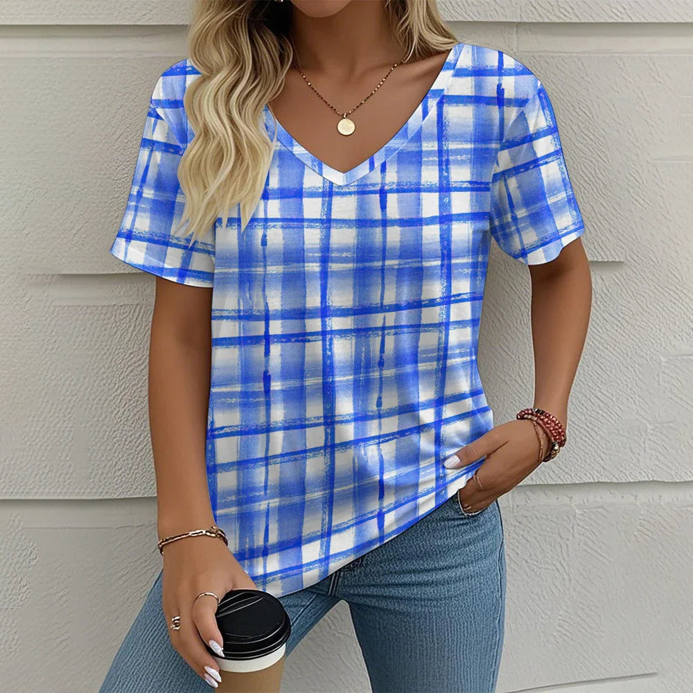 Rowena | Plaid V-Neck Tee