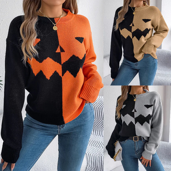 Victoria | Jack O’ Lantern Sweater with Colorblock Design
