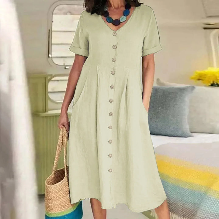 Martina | V-Neck Pleated Button Dress