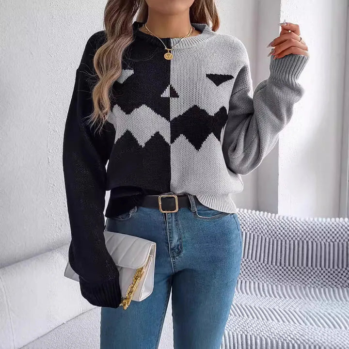Victoria | Jack O’ Lantern Sweater with Colorblock Design