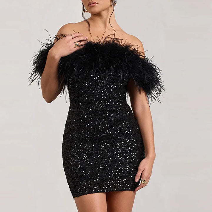 Rinna | Elegant Off-Shoulder Glitter Dress