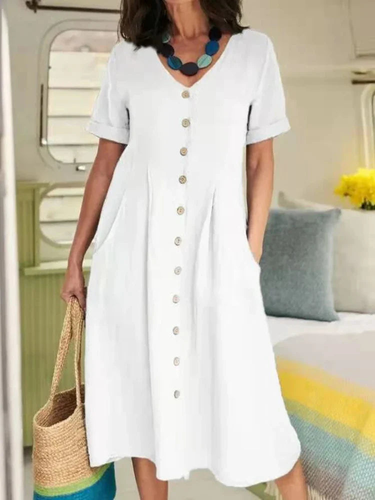 Martina | V-Neck Pleated Button Dress