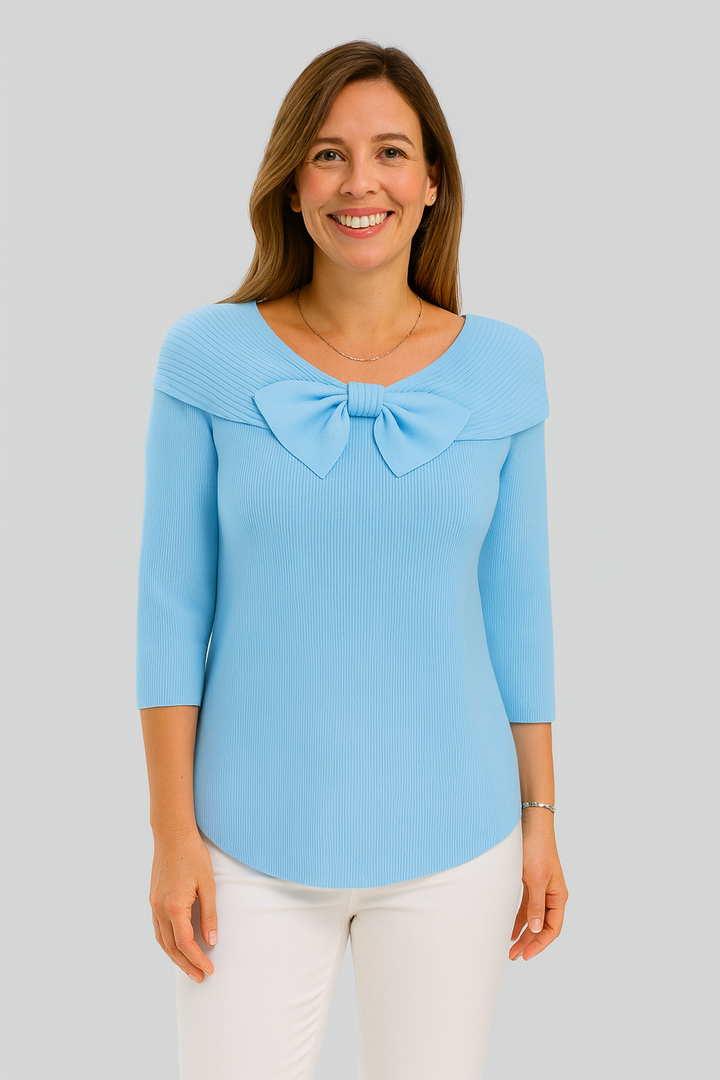 Serenna | Classic Round Neck Knit Sweater with Bow Detail