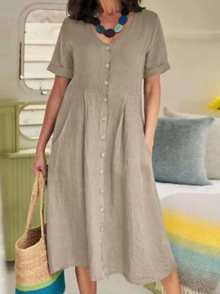 Martina | V-Neck Pleated Button Dress