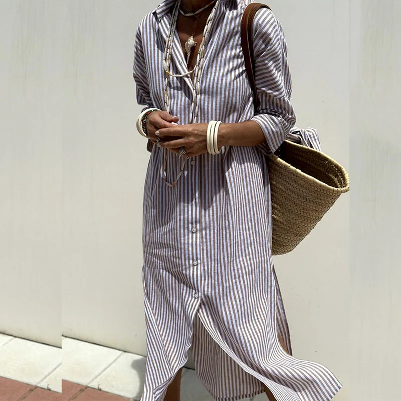 Trisha | Elegant Striped Shirt Dress