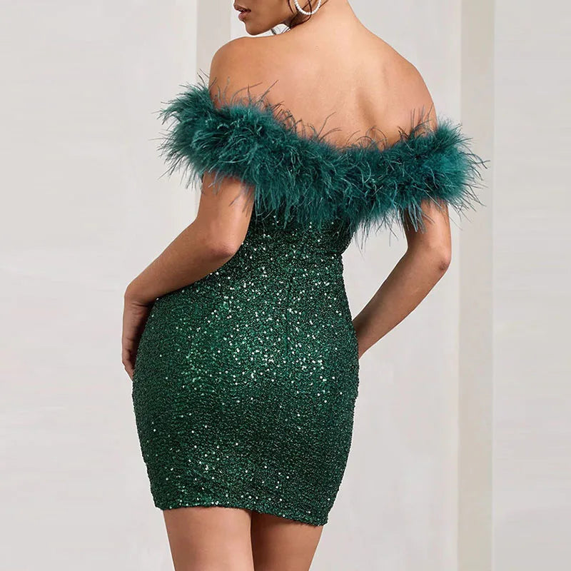Rinna | Elegant Off-Shoulder Glitter Dress