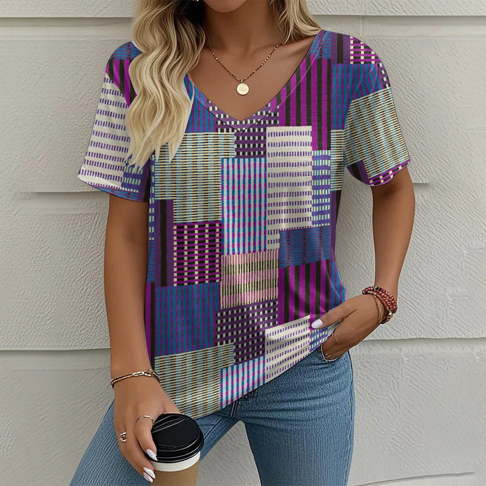 Rowena | Plaid V-Neck Tee
