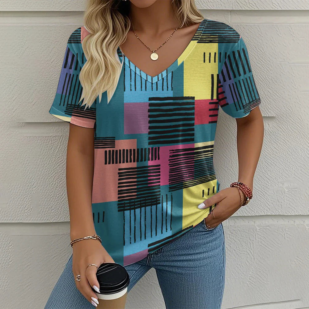 Rowena | Plaid V-Neck Tee