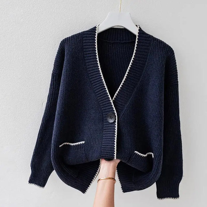 Anita | Relaxed Fit Knit Cardigan with Contrasting Edges