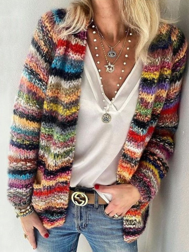 Jovana | Colorful Relaxed-Fit Textured Knit Cardigan