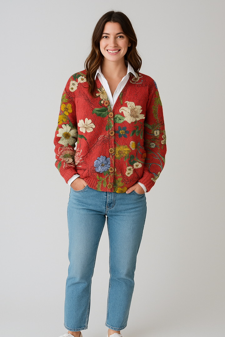 Vianne | Vintage Floral Knit Soft Knit Cardigan